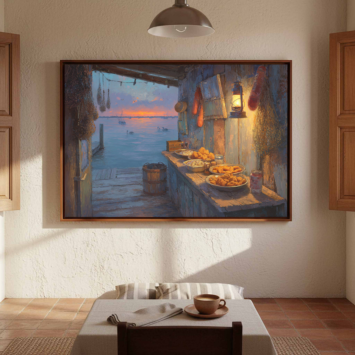 Gulf Coast Seafood Shack Canvas Art – styled room view 5