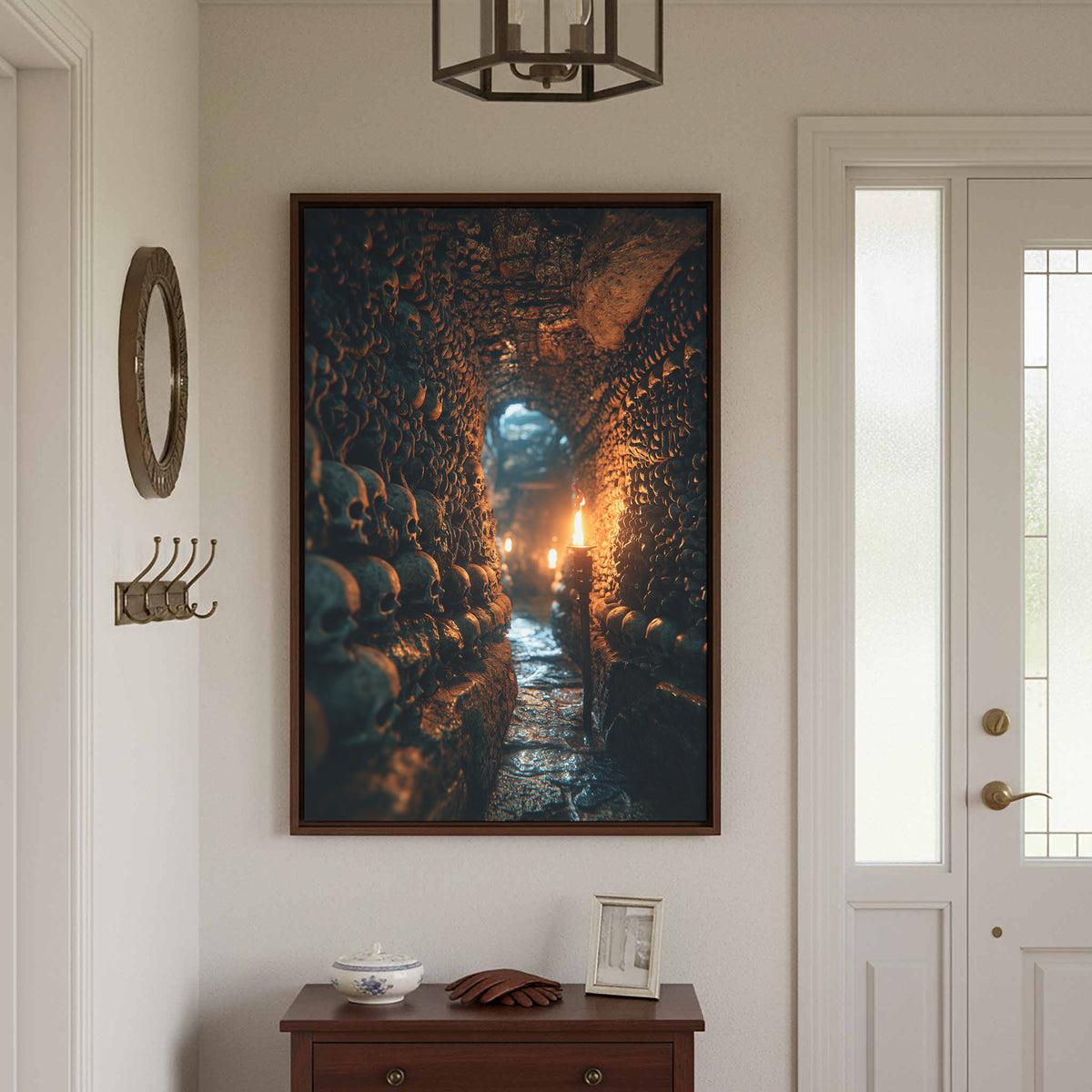 Dark Catacomb Canvas Wall Art – styled room view 3