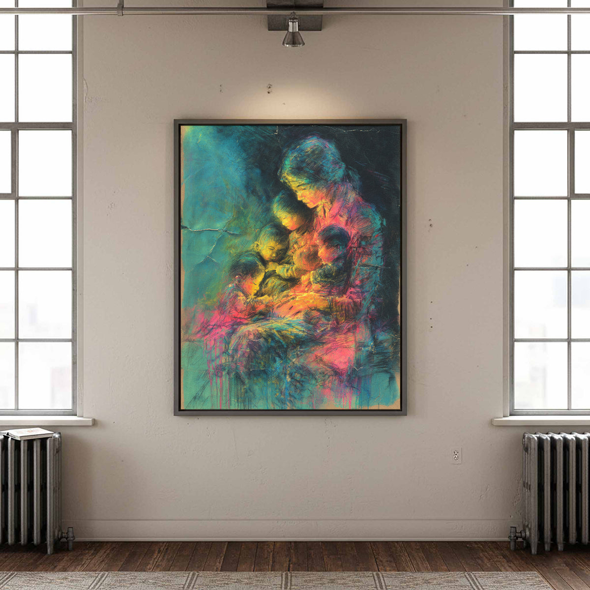 Mother &amp; Children Abstract Canvas Art – styled room view 4