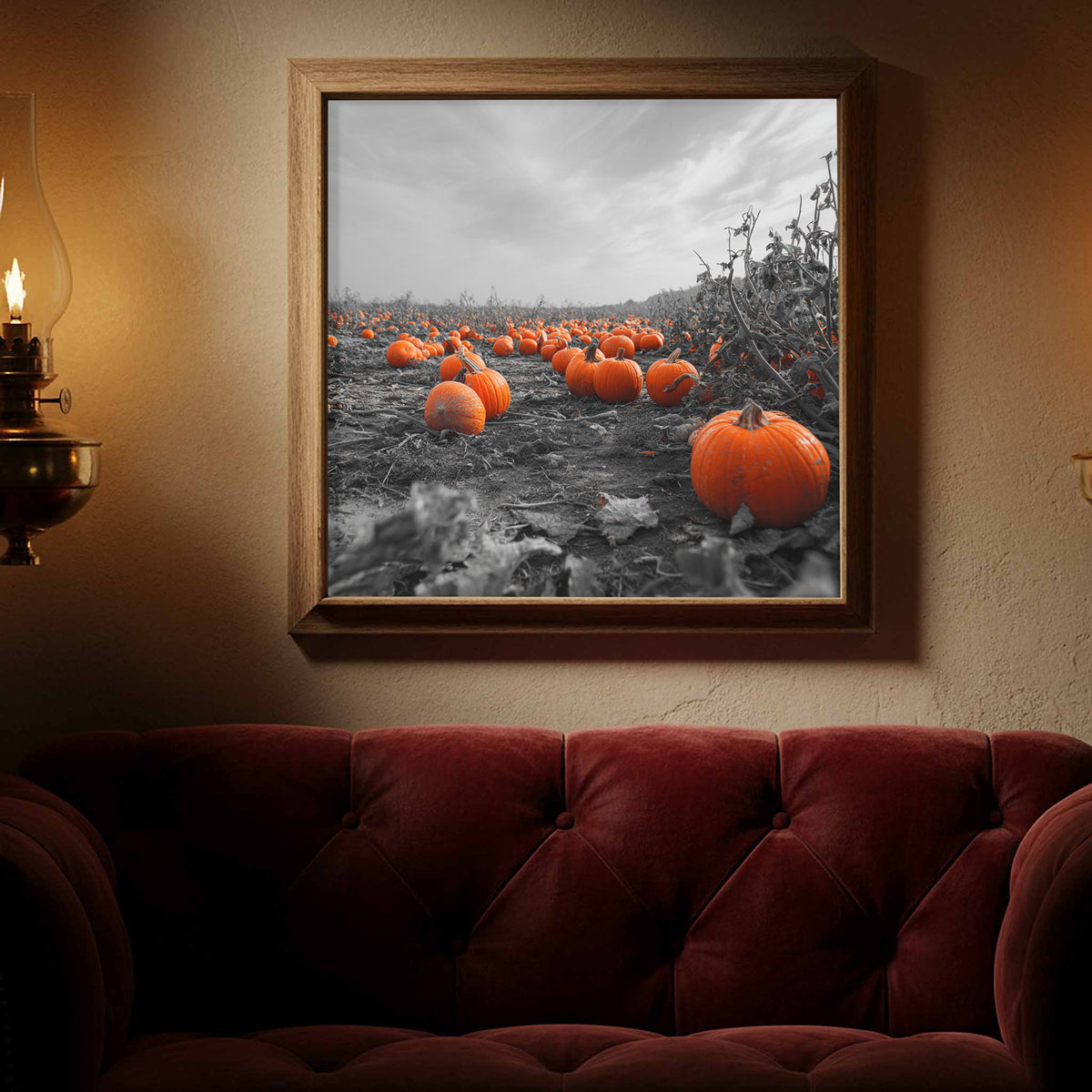 Autumn Pumpkin Field Wall Art – styled room view 3
