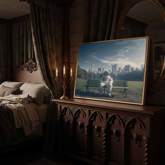 Astronaut Canvas Wall Art – canvas print shown framed in a styled room