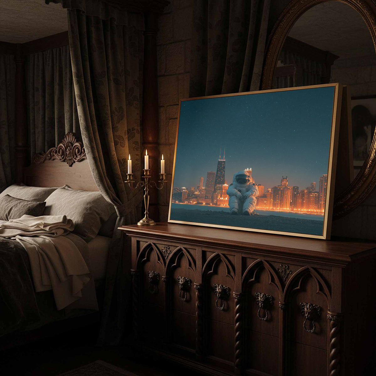Astronaut Urban Canvas Wall Art – styled room view 3