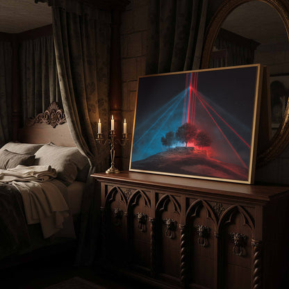 Futuristic Laser Tree Canvas Print – canvas print shown framed in a styled room