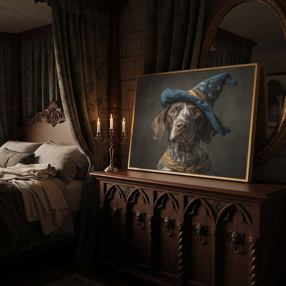 German Shorthaired Pointer Wizard Hat Canvas Wall Art Print – styled room view 2
