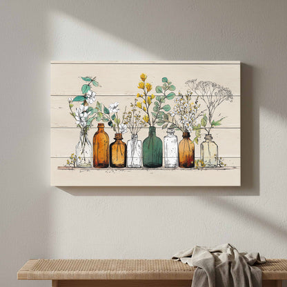Botanical Glass Bottles Wall Art – styled room view 5