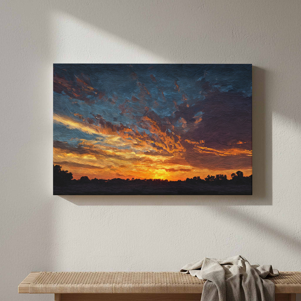Dramatic Sunset Sky Canvas Print – styled room view 4