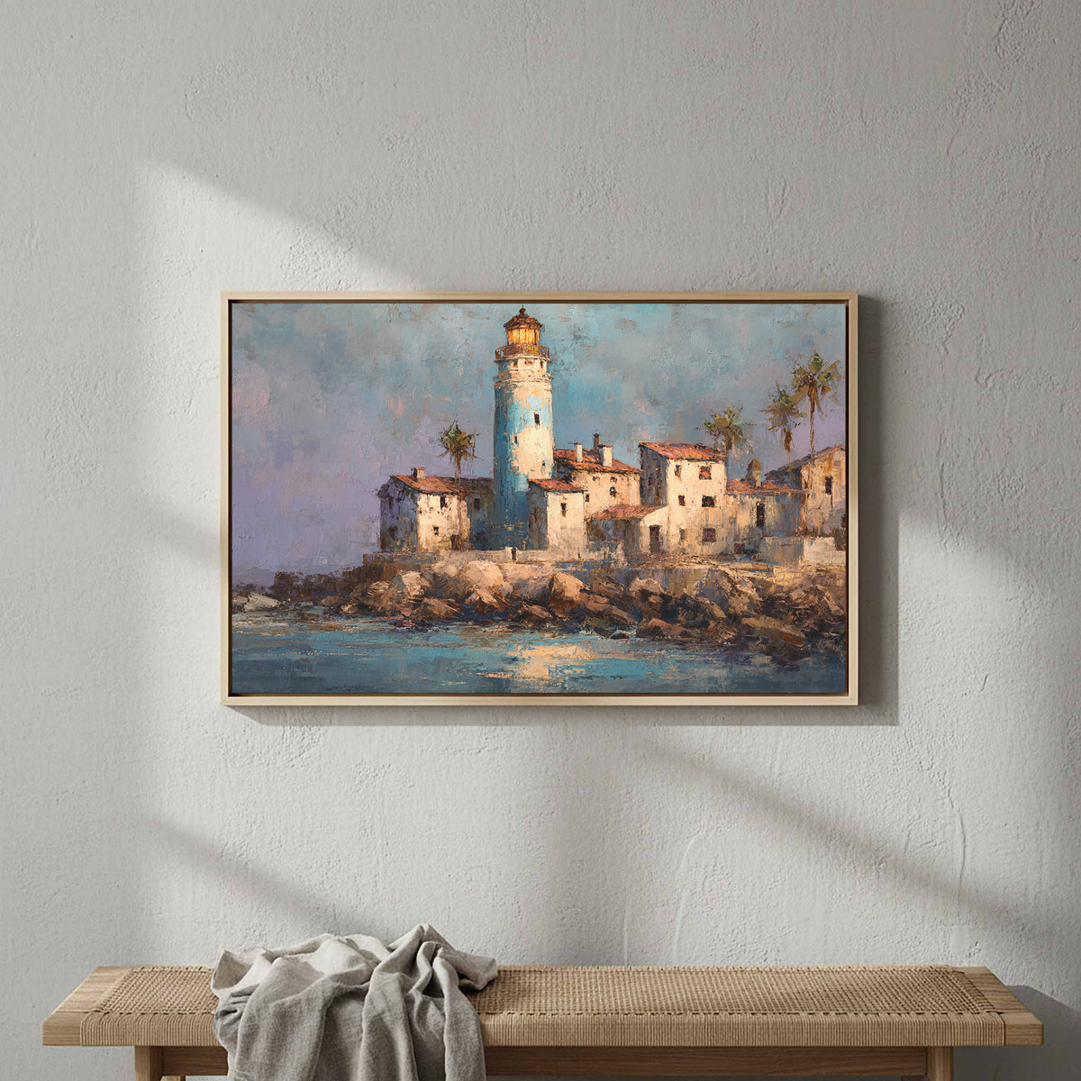 Santa Marta Lighthouse Oil Painting – styled room view 4