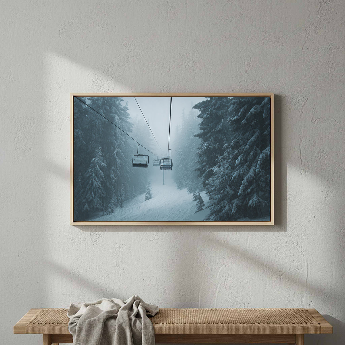 Winter Ski Lift Canvas Wall Art – styled room view 2