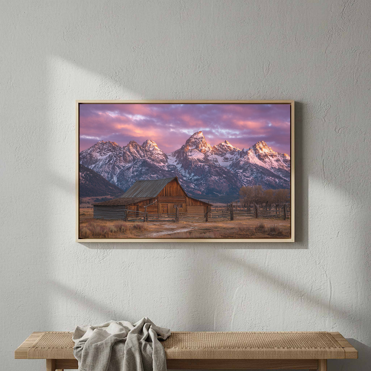 Rustic Mountain Barn Canvas Wall Art – styled room view 4