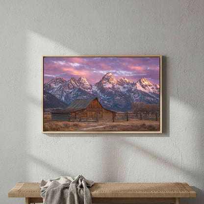 Rustic Mountain Barn Canvas Wall Art – styled room view 4