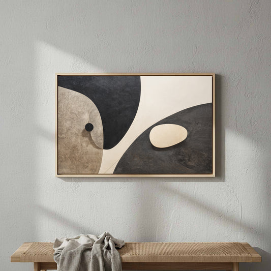 Modern Abstract Wall Art – canvas print shown framed in a styled room