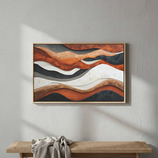 Abstract Layered Canvas Wall Art – canvas print shown framed in a styled room