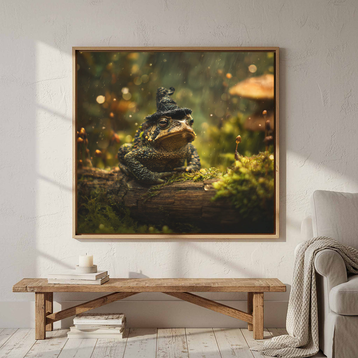 Grumpy Toad Witch Hat Canvas Print – styled room view 3