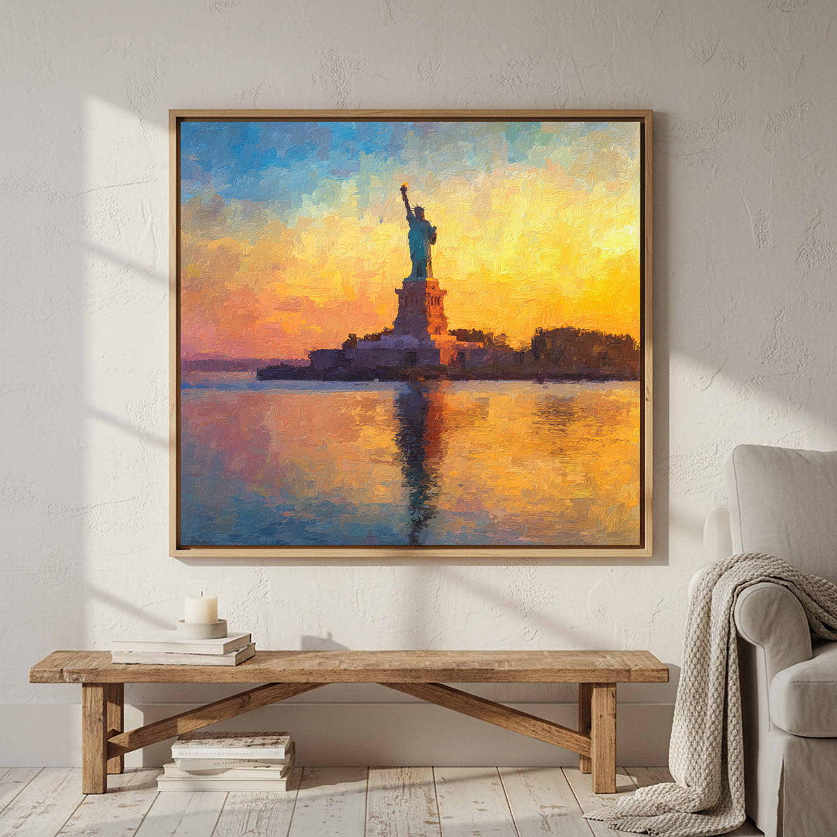 Statue of Liberty Sunrise Canvas Print – styled room view 4