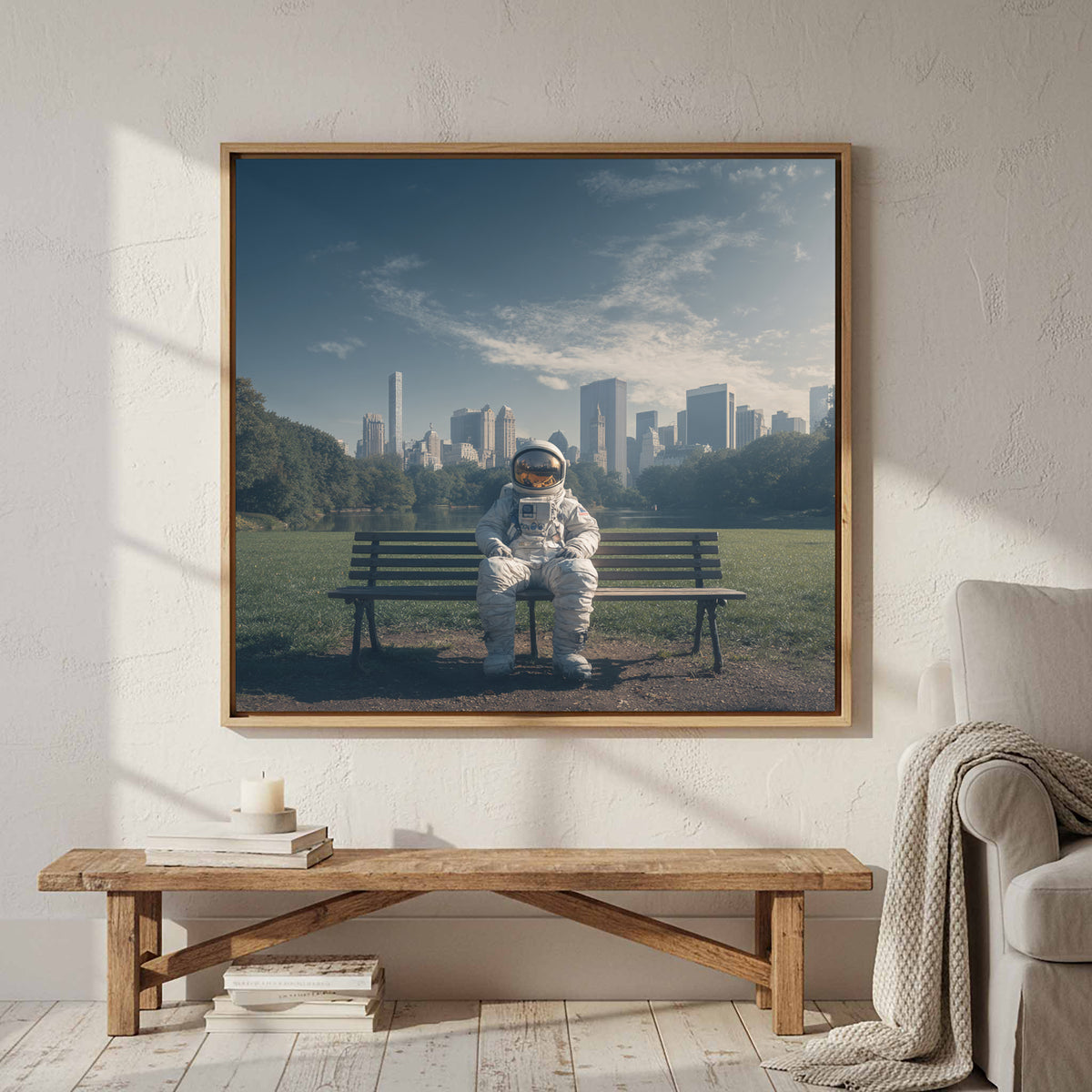 Astronaut Canvas Wall Art – styled room view 2