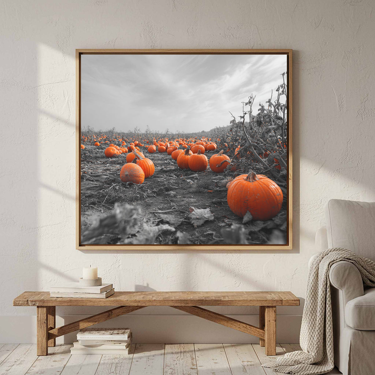 Autumn Pumpkin Field Wall Art – styled room view 4