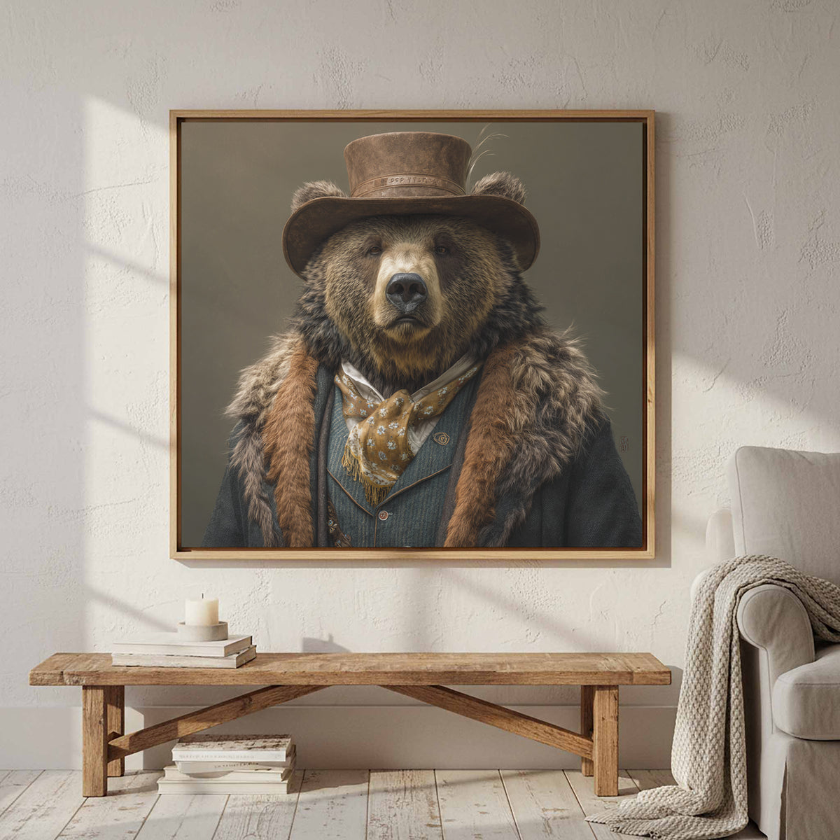 Western Bear Gentleman Canvas Wall Art – styled room view 3