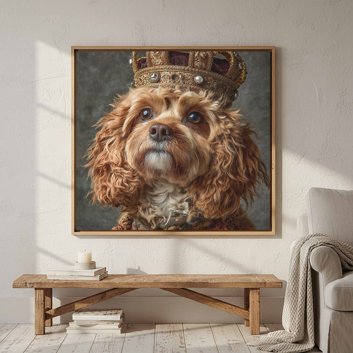 Cavapoo Dog Crown Canvas Print – styled room view 3