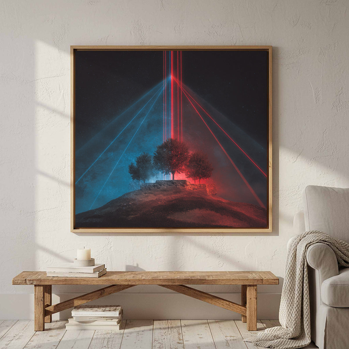 Futuristic Laser Tree Canvas Print – styled room view 2