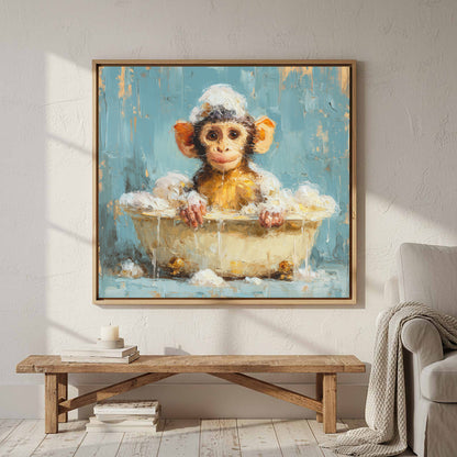 Young Monkey Bathtub Print – styled room view 3
