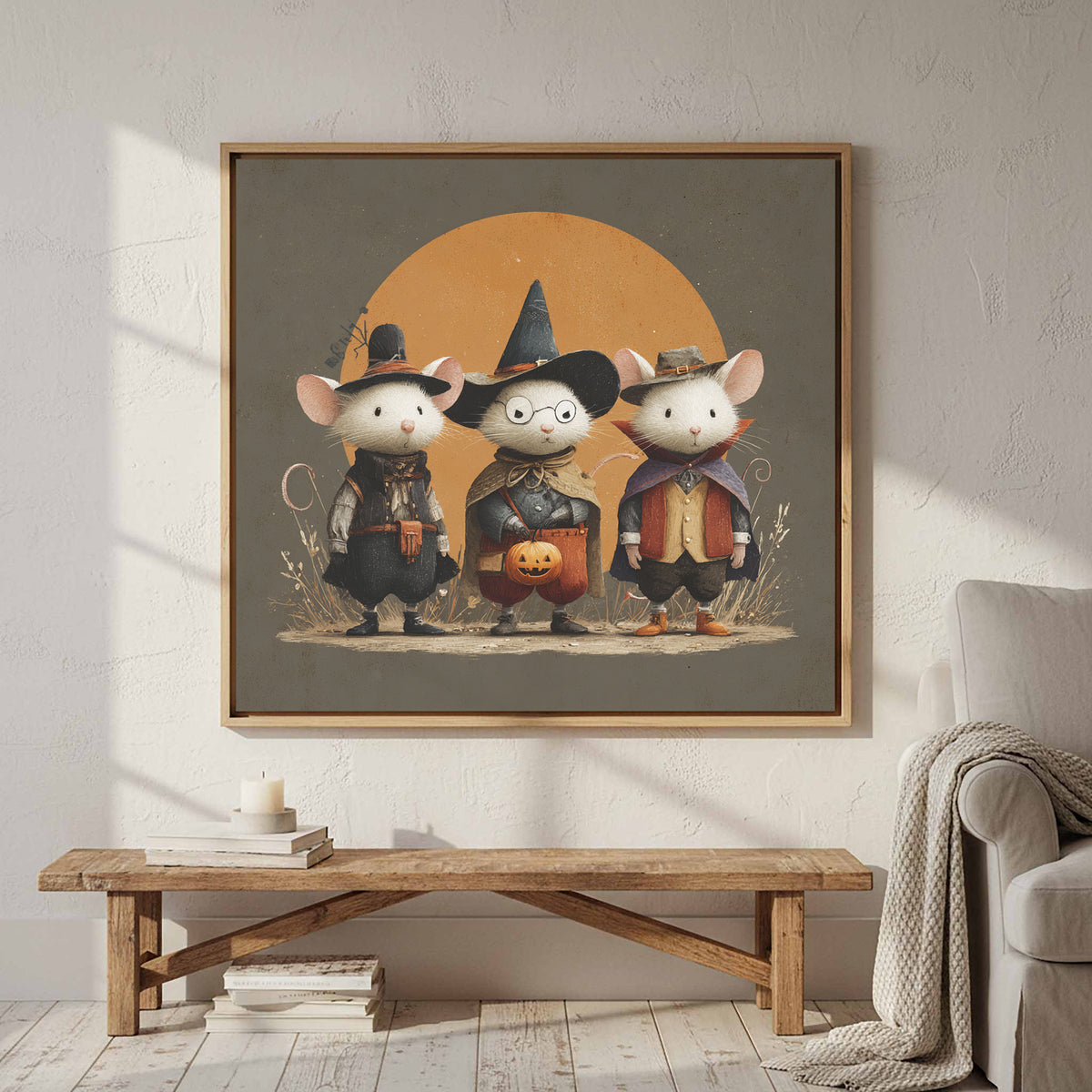 Halloween Mice Canvas Print – styled room view 2
