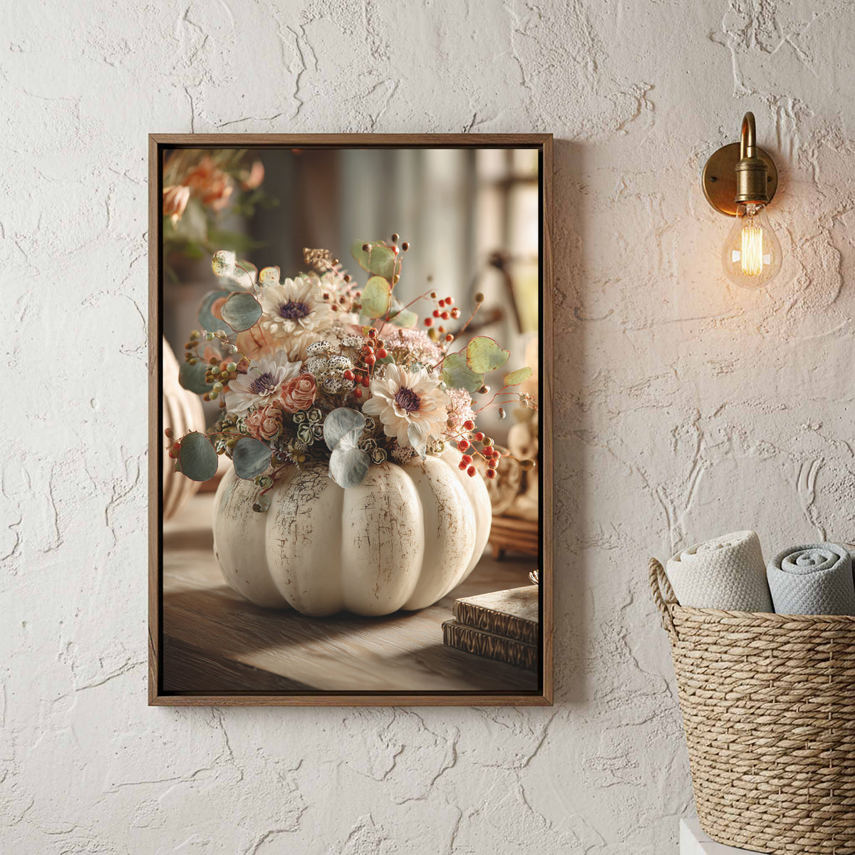 Autumn Pumpkin Floral Canvas Print – styled room view 3
