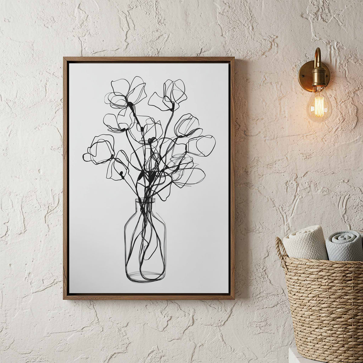 Minimalist Line Art Floral Print – styled room view 3