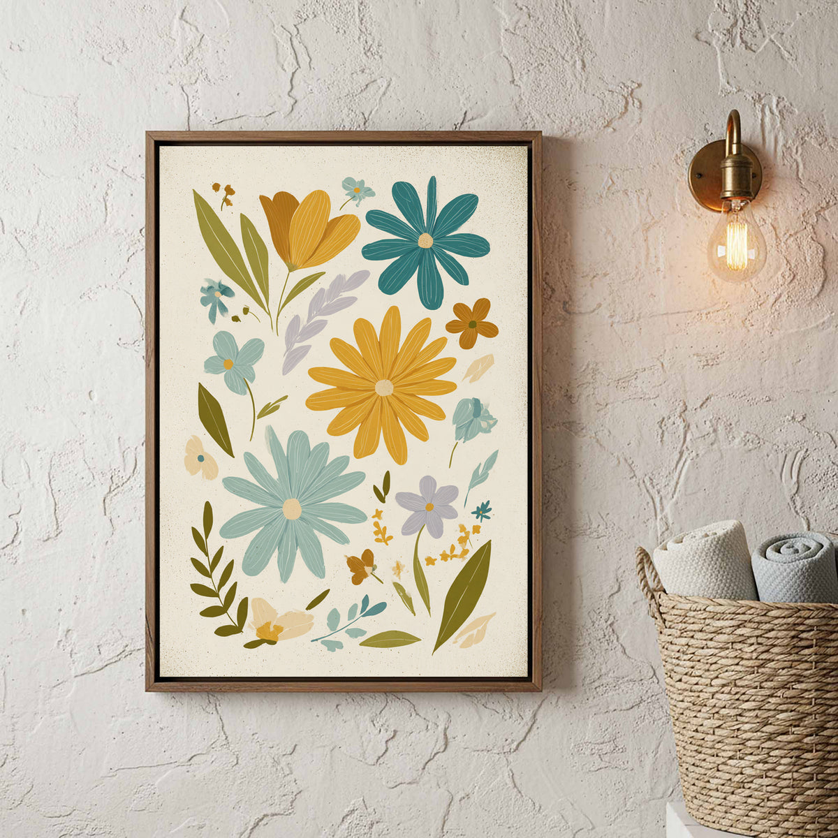 Mid-Century Modern Floral Wall Art – styled room view 3