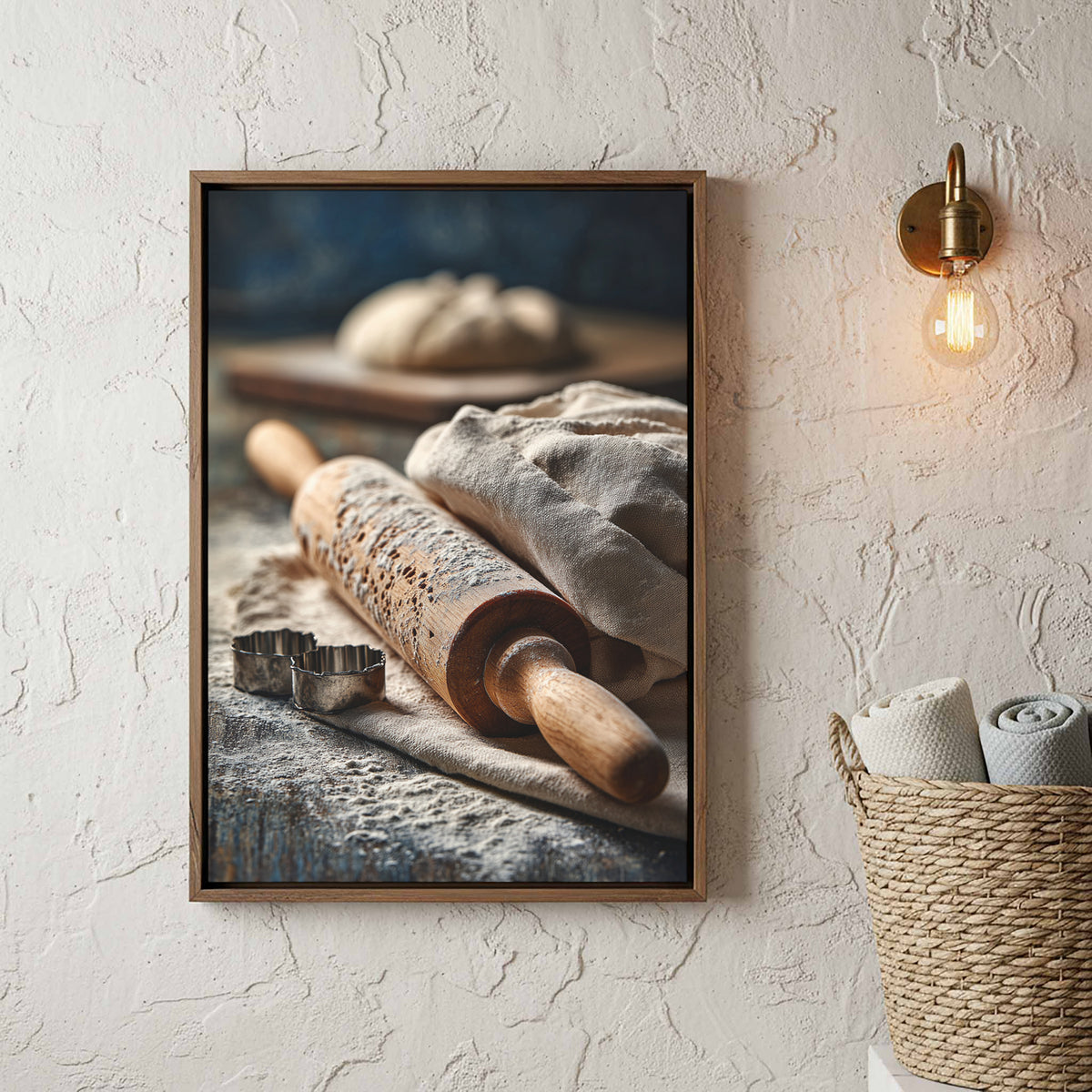 Rustic Kitchen Baking Canvas Art – styled room view 4