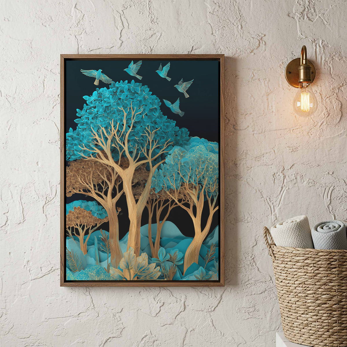 Turquoise Paper Cut Art Canvas Print – styled room view 4
