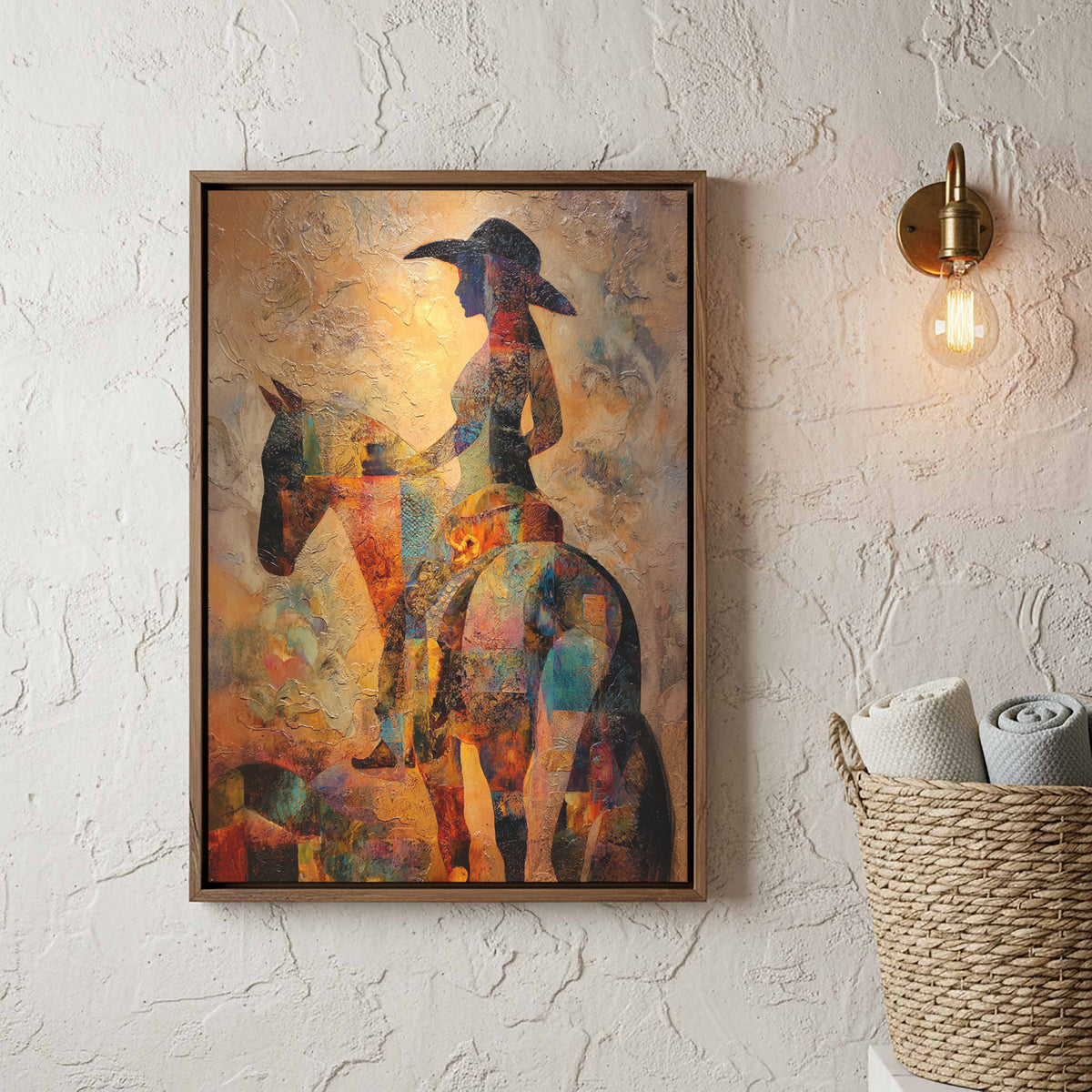 Western Cowgirl Abstract Canvas Art – styled room view 3