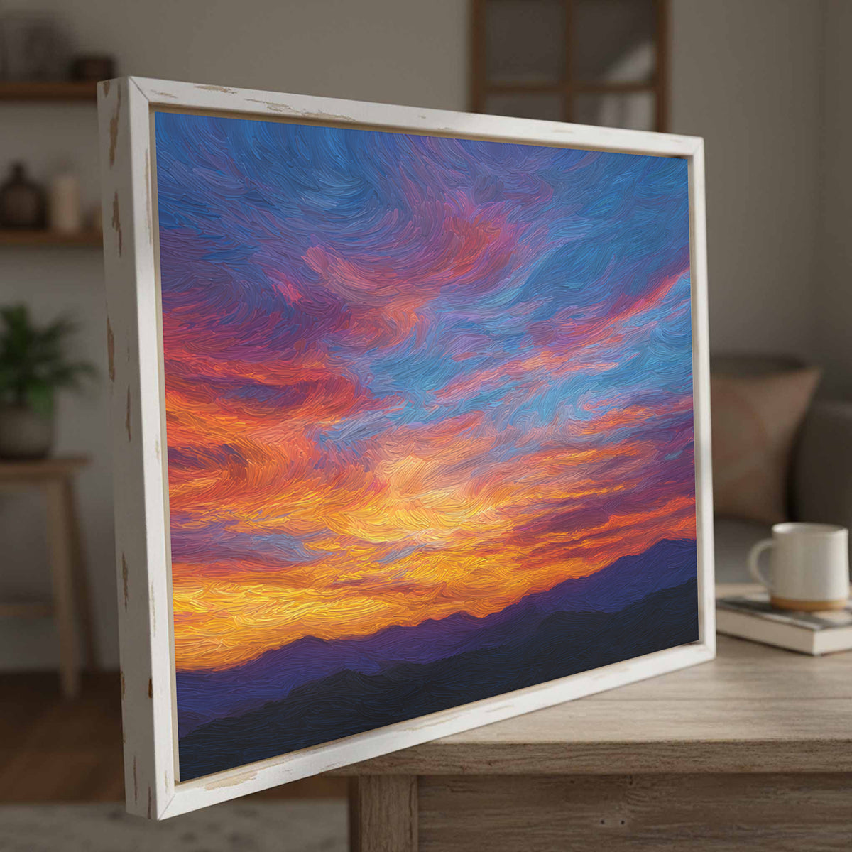 Sunset Sky Canvas Wall Art – canvas print shown framed in a styled room