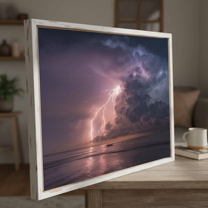 Lightning Storm Canvas Wall Art – canvas print shown framed in a styled room