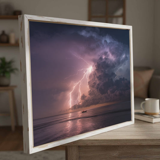 Lightning Storm Canvas Wall Art – canvas print shown framed in a styled room