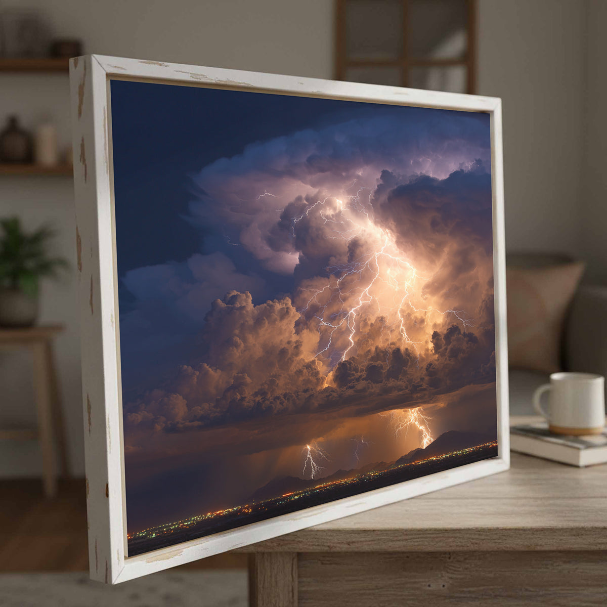Lightning Storm Canvas Print – styled room view 2