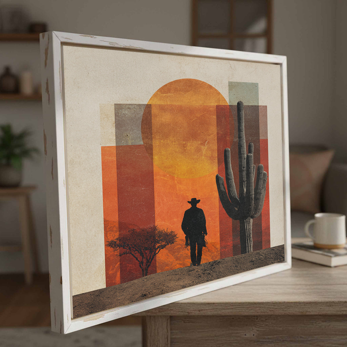 Western Desert Cowboy Canvas Wall Art – styled room view 5