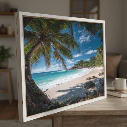 Tropical Beach Palm Tree Canvas Wall Art – styled room view 2