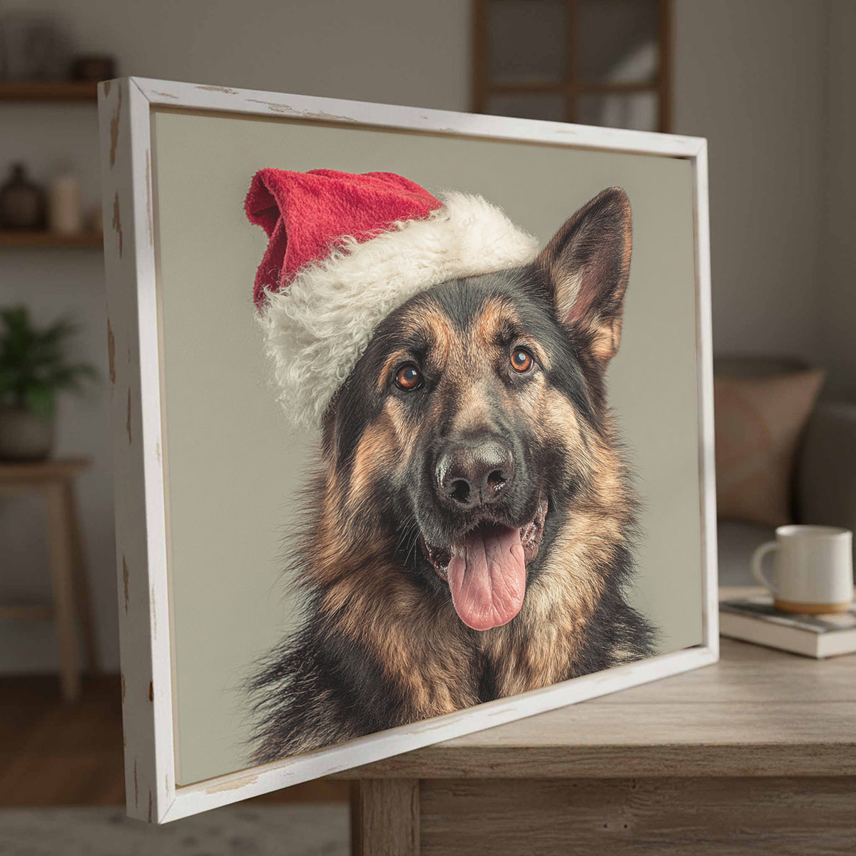 German Shepherd Santa Hat Canvas Print – styled room view 5