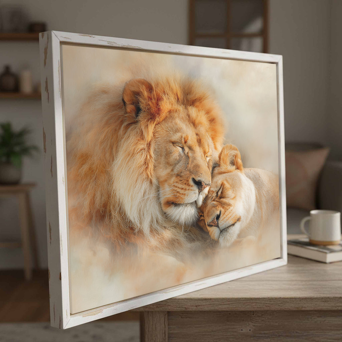 Lion Couple Canvas Art – styled room view 5