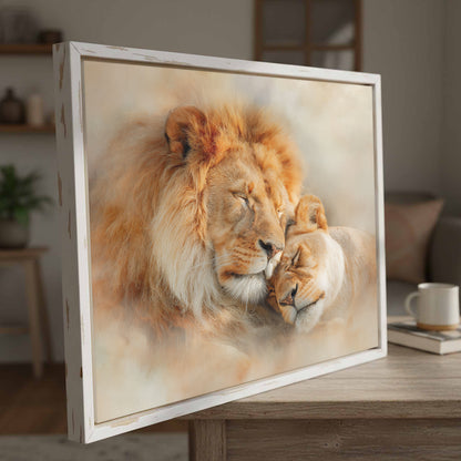 Lion Couple Canvas Art – styled room view 5