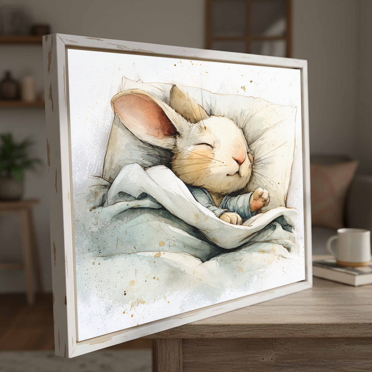Sleeping Rabbit Canvas Print – styled room view 4
