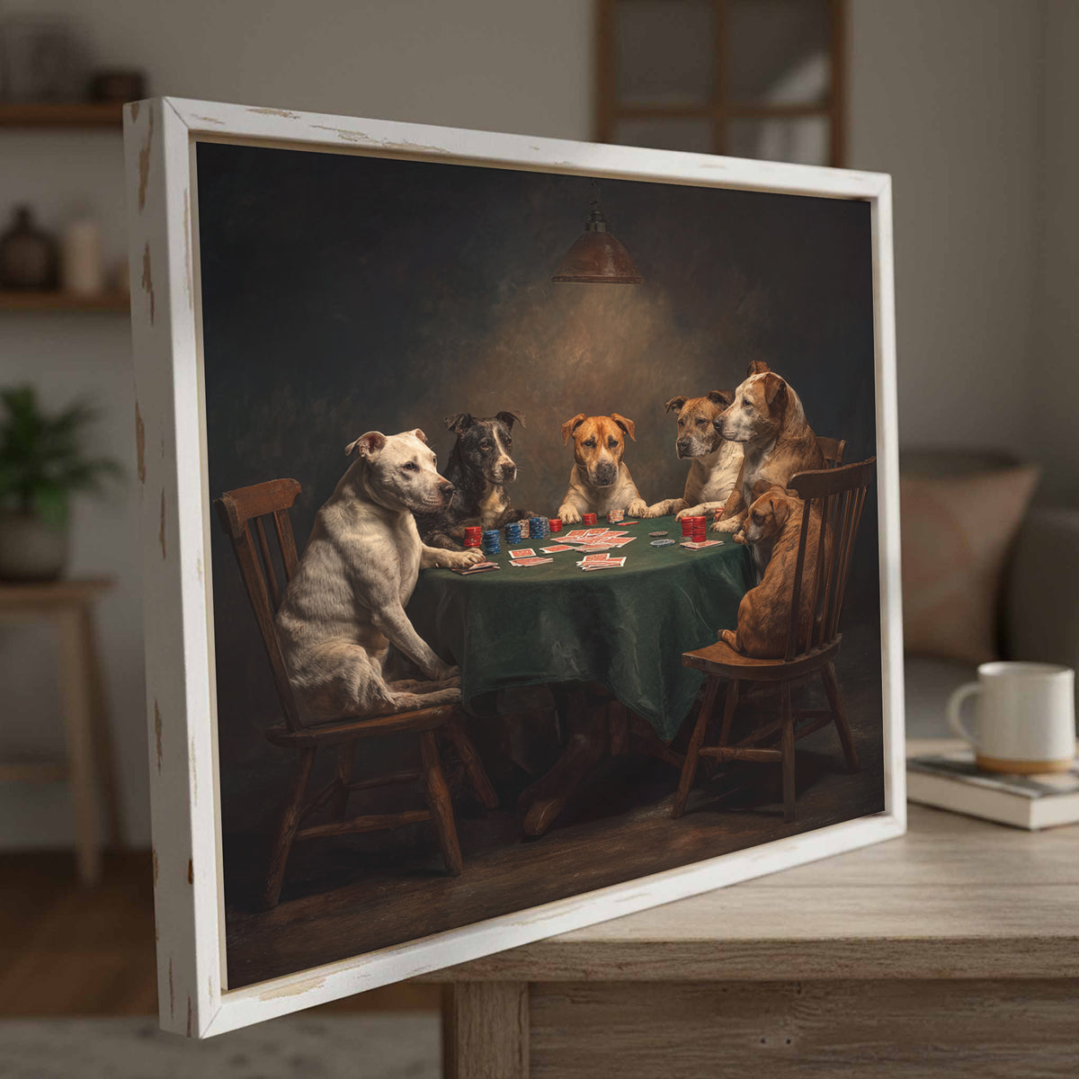 Dogs Playing Poker Canvas Wall Art – styled room view 4