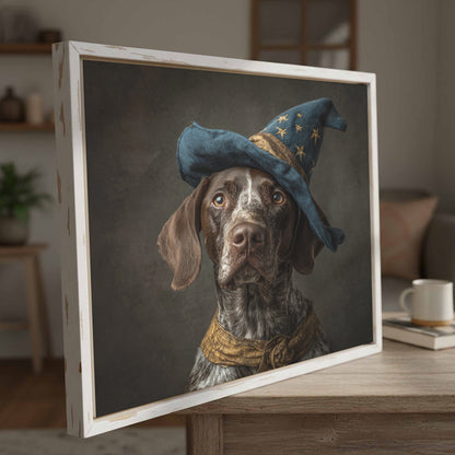 German Shorthaired Pointer Wizard Hat Canvas Wall Art Print – styled room view 3