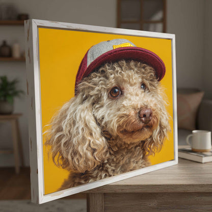Poodle Baseball Cap Canvas Print – styled room view 2