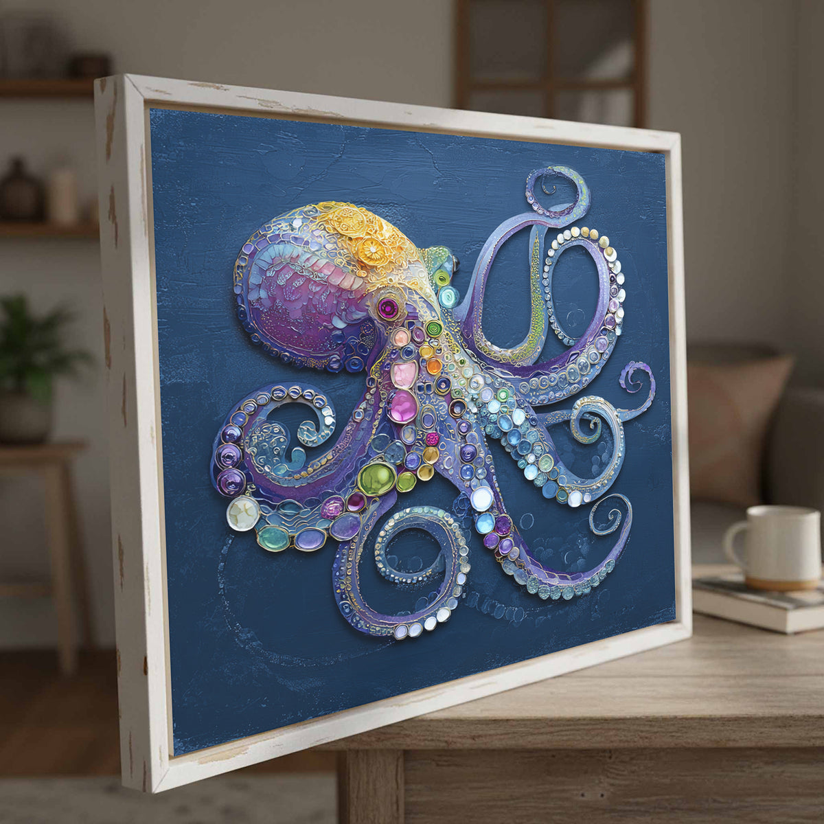 Decorative Octopus Canvas Wall Art – styled room view 3
