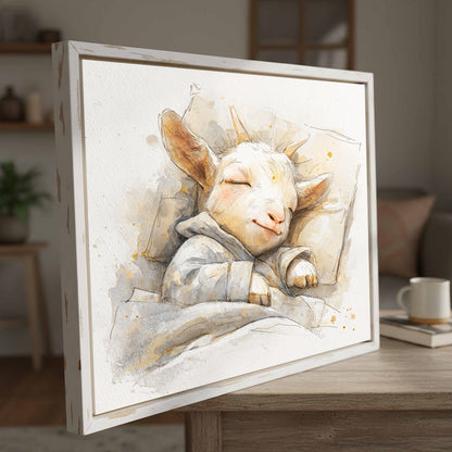 Sleeping Baby Goat Canvas Art – styled room view 3