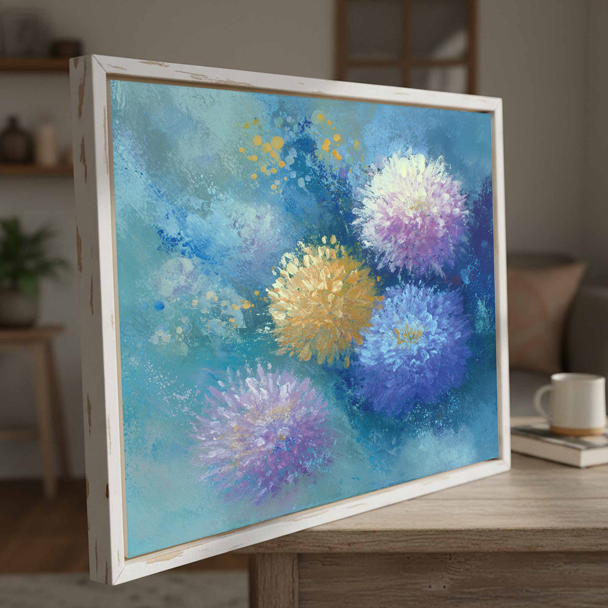 Abstract Floral Canvas Wall Art – styled room view 3
