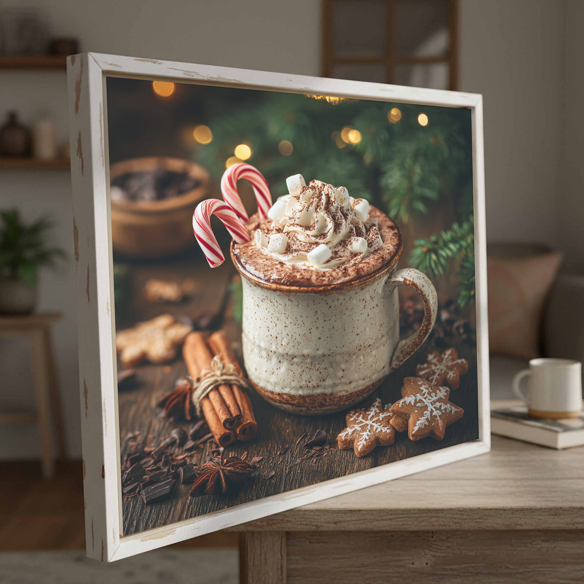 Christmas Hot Cocoa Canvas Wall Art – styled room view 4