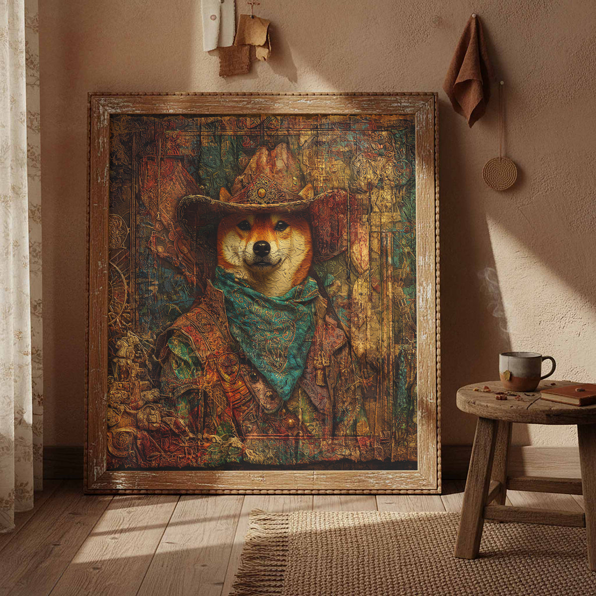 Western Cowboy Shiba Inu Canvas Print – styled room view 3