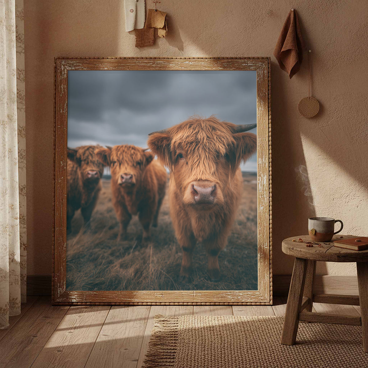 Highland Cow Canvas Wall Art – styled room view 5